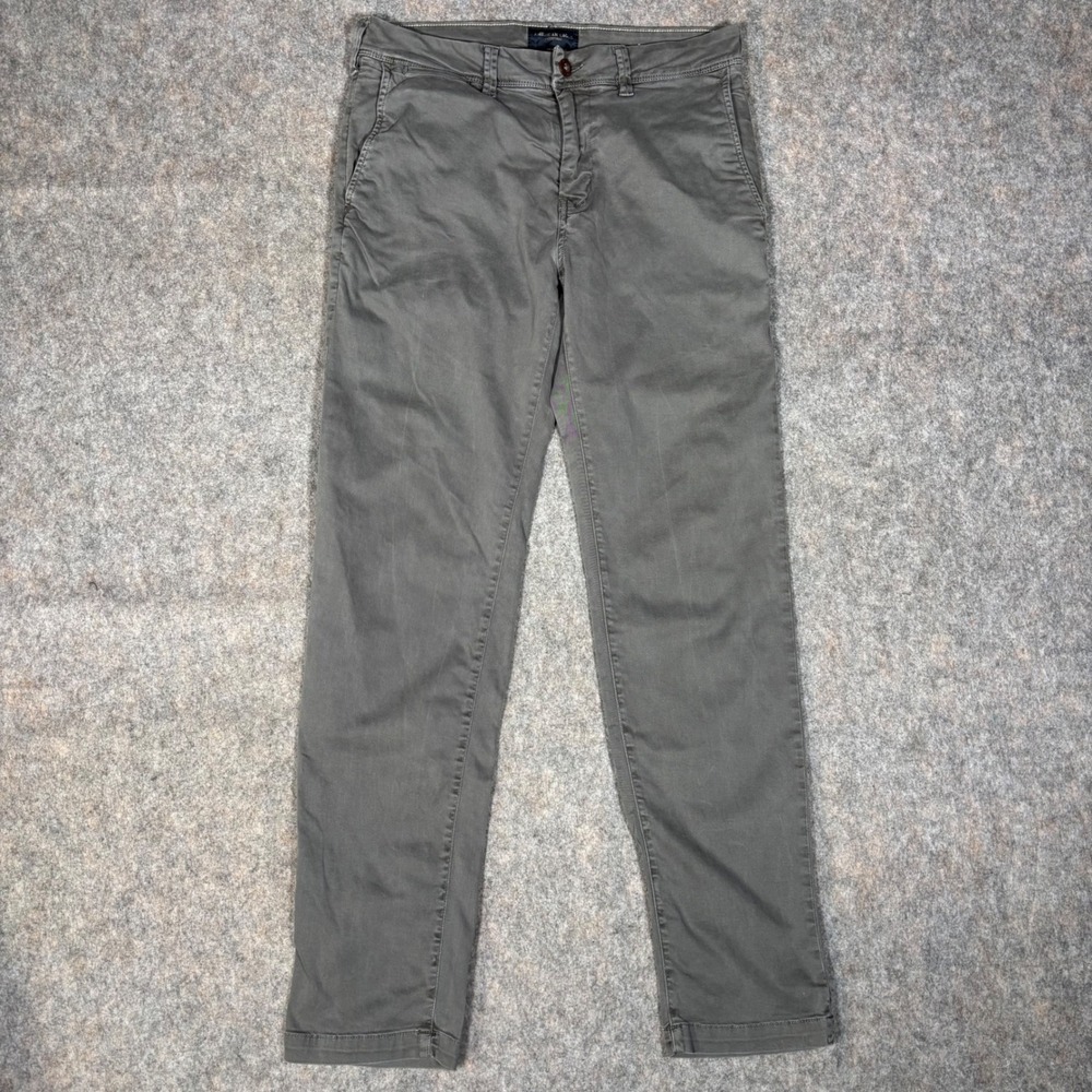 American Eagle Slim Straight Pants Mens 30x32 Grey Olive Extreme Flex Chino